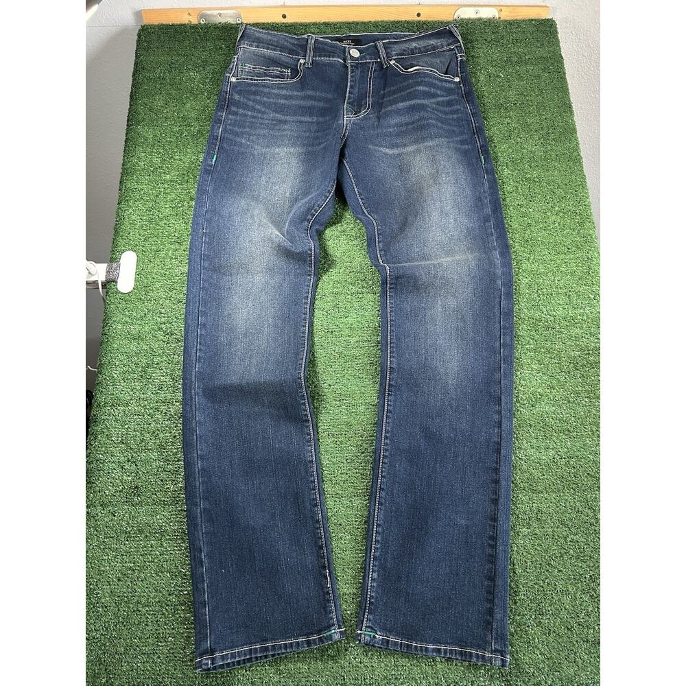 True Religion Ricky Jeans Mens 31x34 Blue Stretch Denim Relaxed Straight Flap